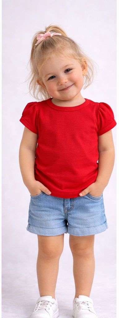 Red Girls Puff Sleeve Shirt